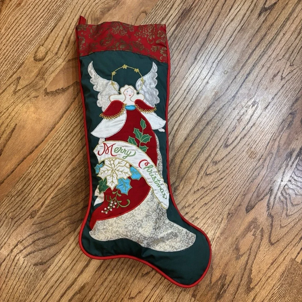 Vintage House of Hatten‎ Angel Peace Christmas Stocking Embroidered Applique